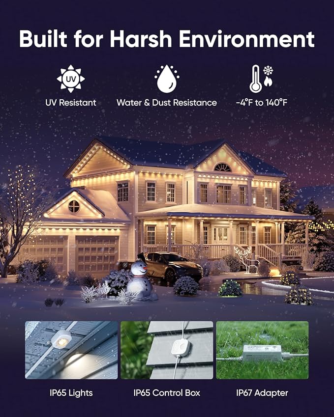 eufy Permanent Outdoor Lights E22, 50ft with 30 Triple-LED Lights, Smart RGBWW for Christmas, Daily and Holiday, Up to IP67 Waterproof, AI Light Themes for Christmas Decorations, Works with eufy Cams eufy