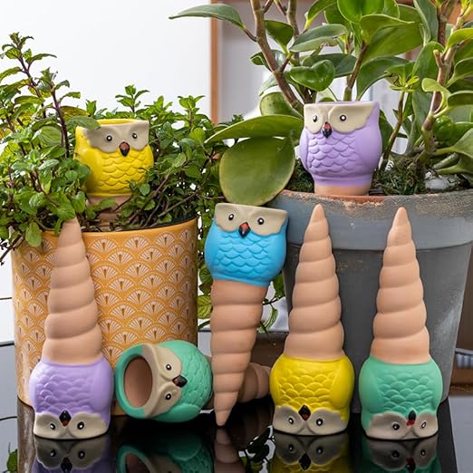 4 Pack Terracotta Watering Spikes, Vacation Self-Watering Planters Devices - Continuous Moisture with Slow Release Watering System - Perfect for Indoor Outdoor Plants (Owl Shape) CZWLHG