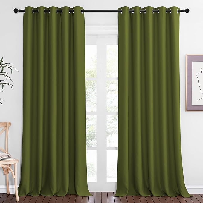 NICETOWN Patio Blackout Curtain Panels - Extra Wide Sliding Door Thermal Insulated Drape, Privacy Room Divider Curtain for Bedroom Office (Olive Green, 66 x 118 Inch Long) NICETOWN