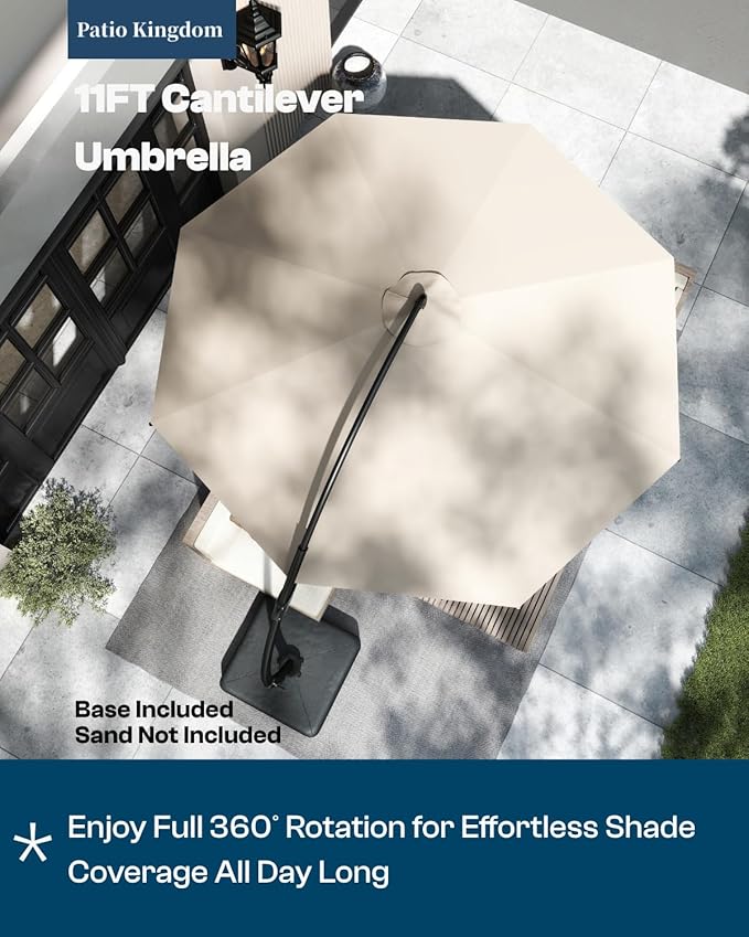 Navy Blue 9-Piece Outdoor Dining Set with Beige 11FT Cantilever Umbrella, 75.2'' HDPE Table & Chairs for 8, Weather-Resistant Furniture with Umbrella Hole for Patio, Lawn, Poolside PatioKingdom