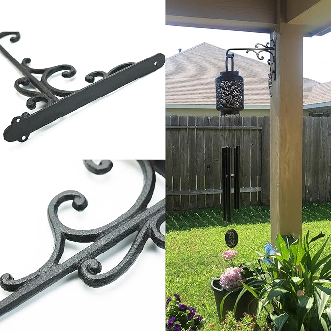 Sungmor Cast Iron Wall Hook Plant Hangers - Home & Garden Heavy Duty Hanging Bracket Plant Hooks - 2PC BLACK Decorative Wall Mount Hooks for Hanging Planter Pot Bird Feeder Birdcage Lantern Wind Chime Sungmor