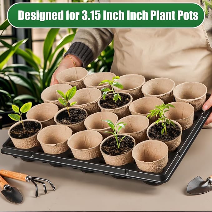 20 Cell Plant Trays for Carrying 3 inch Round Nursery Pots, Sturdy Plastic Trays Suitable for Holding 100 pcs Peat Pots (5 Packs) RooTrimmer