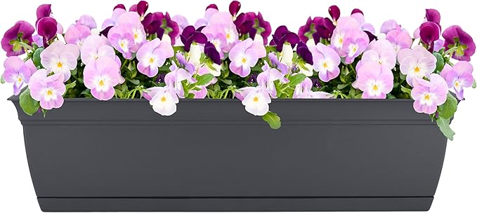 The HC Companies 24 Inch Eclipse Window Planter Box with Drainage Holes & Attached Saucer, Lightweight UV-Resistant Plastic Indoor Outdoor Planters, 2-Pack Flower Box for Garden Home Decor, Warm Gray TheHCCompanies
