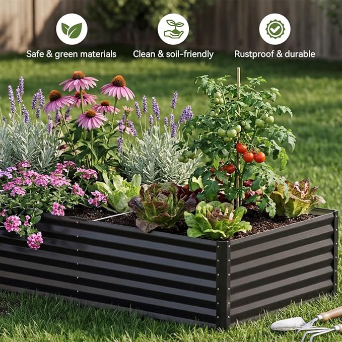 COMHOMA Galvanized Raised Garden Bed,Large Metal Planter Box for Outdoor Vegetables,Corrugated Steel Herbed Plants Container,Extra Deep Gardeners Kits with Open Bottom (2, 8x4x2FT) ComHoma