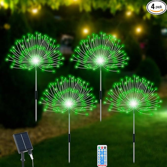 Solar Garden Lights Outdoor Waterproof, 4 Pack Total 480 LED Solar Firework Lights Decorative with 8 Lighting Modes Outside for Yard Pathway Flowerbed Decor, Green Slyuexu