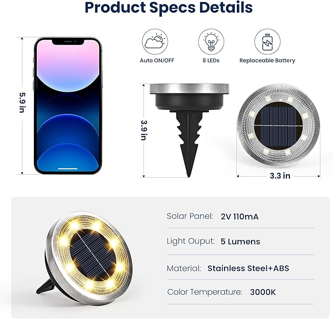 SOLPEX 16 Pack Solar Ground Lights Outdoor Waterproof, Solar Powered Pathway Lights, Landscape Lighting for Garden Walkway Driveway Backyard Decor (Warm White) Solpex