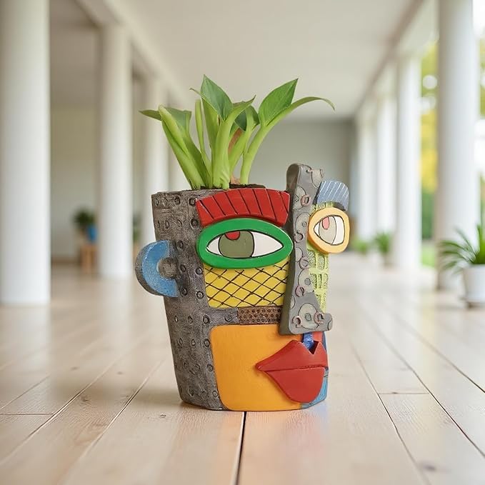 Picasso Abstract Face Flower Pot,Unique Resin Crafted Planter with Drainage Holes,Interesting Colorful Planter with Human face,for Indoor and Outdoor Botanical Home décor (Modern) Rootora