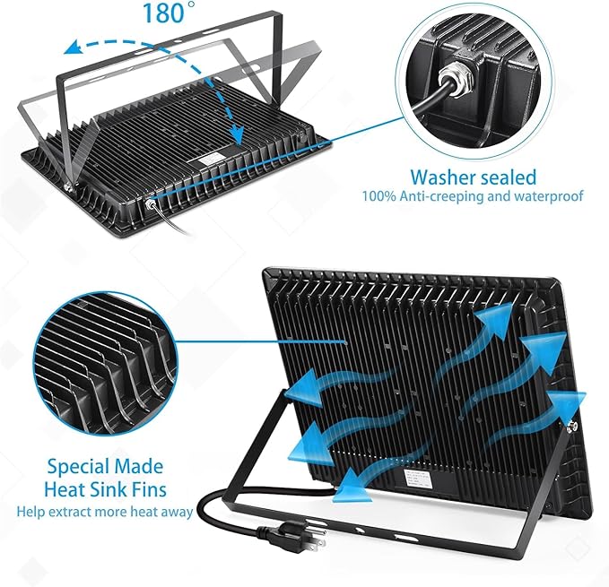 2 Pack 500W LED Flood Light Outdoor,2750W Equivalent Super Bright FloodLight with Plug,58600LM 5000K Daylight White IP66 Waterproof Commercial Lighting for Sports Fields,Counts,Arena,Stadium YANYCN