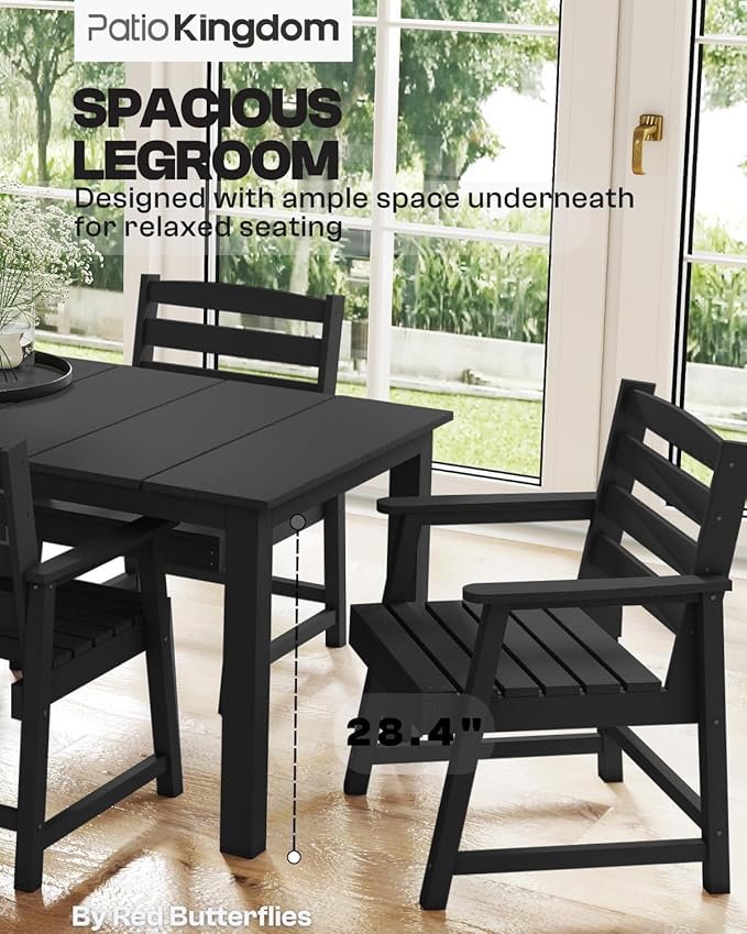 5-Piece Black Outdoor Dining Set for 4, 75.2'' HDPE Table with Umbrella Hole & Chairs, Weather-Resistant Patio Furniture for Garden, Lawn, or Poolside PatioKingdom