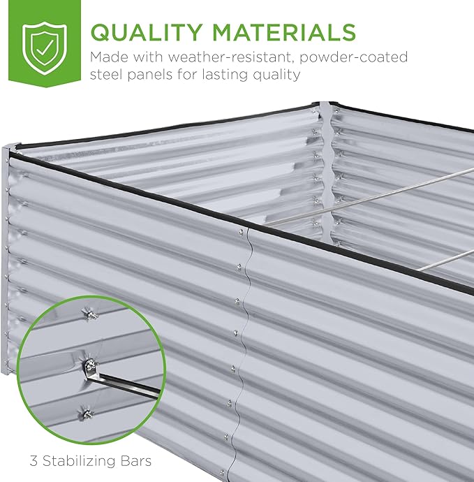 Best Choice Products 8x4x2ft Outdoor Metal Raised Garden Bed, Deep Root Planter Box for Vegetables, Herbs & Flowers, 478-Gallon Capacity, 100% Non Toxic Materials - Moonlight Gray BestChoiceProducts