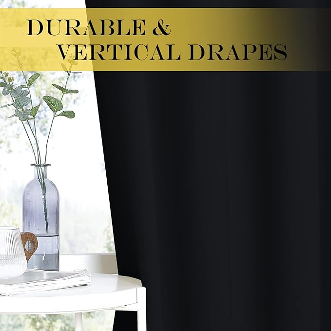 NICETOWN Bedroom Black Out Curtain 54 inches Long - Solid Thermal Insulated Grommet Blackout Window Treatment Sound/Light Blocking for Basement (1 Panel, W66 x L54, Black) NICETOWN