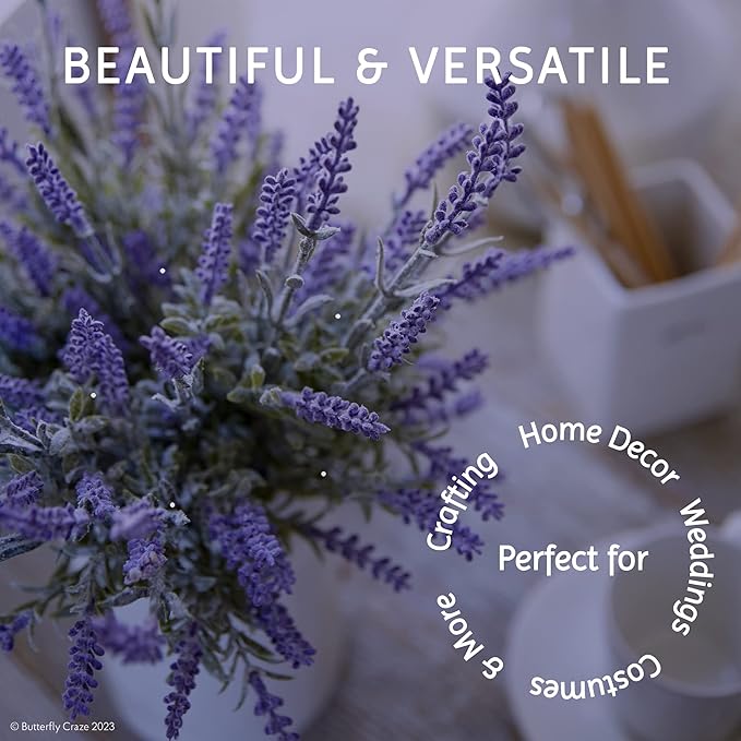 Butterfly Craze Lavender Artificial Flower Stems - UV-Protected Outdoor Artificial Plants - Plastic Flowers for Outdoors - Floral Picks for Weddings & Centerpieces - 4 Pack, 14.5"-16.5" ButterflyCraze