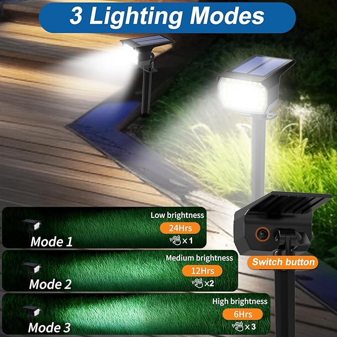 Solar Spot Lights Outdoor Waterproof IP65, 12 Pack Landscape Spotlights with 46 LEDs, 3 Modes Auto On/Off Solar Powered Flood Lights for Outside Pathway, Yard, Garden, Walkway (Cool White) WENATY