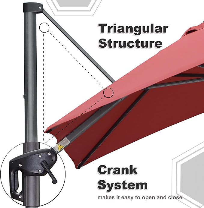 PURPLE LEAF 10' X 13' Patio Umbrella Outdoor Cantilever Rectangle Umbrella Aluminum Offset Umbrella with 360-degree Rotation for Garden Deck Pool Patio Terra PURPLELEAF