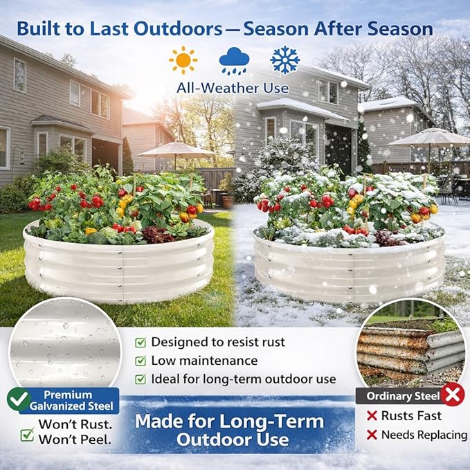 Round Galvanized Raised Garden Bed, 3x3x1FT Heavy Duty Modular Metal Planter Box, Easy DIY Assembly, Above Ground Gardening Bed for Vegetables, Flowers & Herbs Rootora