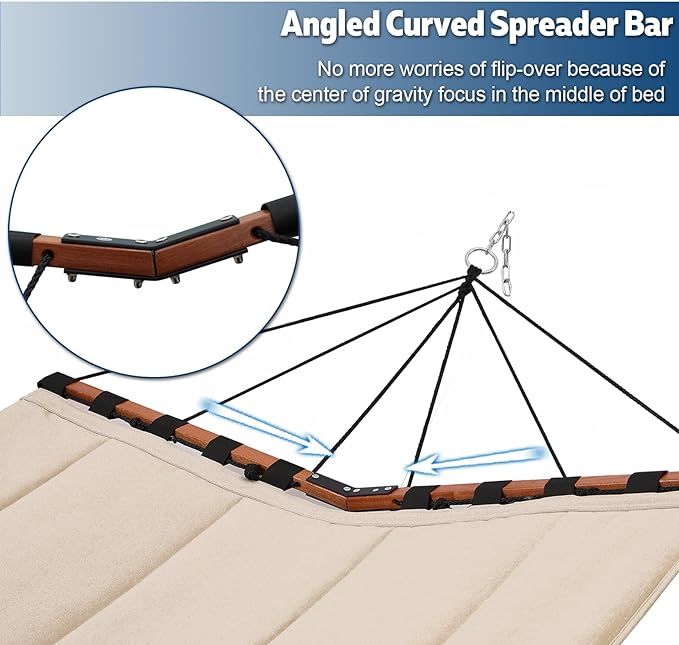 TegerDeger 12FT 2 Person Hammock Large Hammock 450LB Capacity with V Shaped Hardwood Spreader Bar & Nylon Rope for Outside, Patio, Garden, Backyard, Beach, Poolside - Gray Tegerdeger