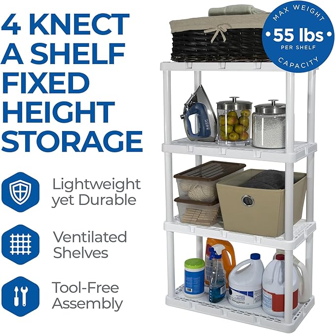 Gracious Living 2 Pack Light Duty Storage Shelves, Knect-A-Shelf 4-Shelf Ventilated Shelving Rack Organizer for Home, Garage, Basement & Laundry, White GraciousLiving