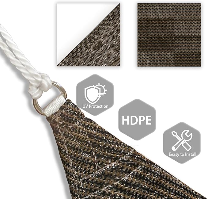Patio Paradise 7' x 7' x 7' Sun Shade Sail Triangle Canopy Shade Cloth Fabric Sunlight Block Patio Pergola Cover HDPE Deck Awning for Outdoor Backyard Roof Shading, Brown Patio