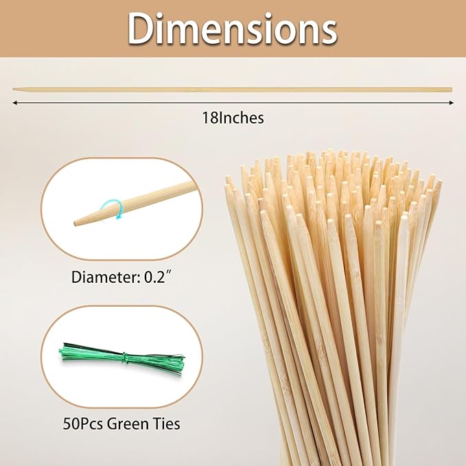 50PCS Bamboo Plant Stakes, 18Inch Natural Bamboo Sticks Garden Stake, HAINANSTRY Plant Support Stakes for Indoor and Outdoor Plants, Stakes for Gardening, Orchid Tomato Vegetable Stakes for Garden HAINANSTRY