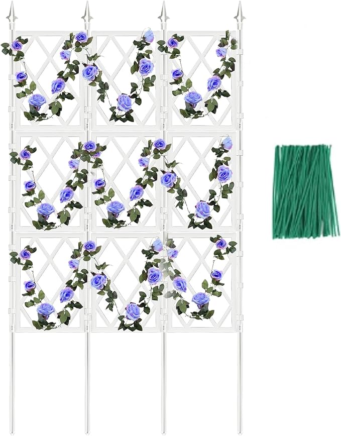 5.25FT Metal Pipe Trellis for Climbing Plants Outdoor, Garden Wall White Trellis with Garden Twist Tie, Support Tall Plant Fence for Ivy Vines Rose Flower WellSign