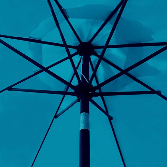 Sunnyglade 9' Solar LED Lighted Patio Umbrella with 8 Ribs/Tilt Adjustment and Crank Lift System (Teal Blue) Sunnyglade