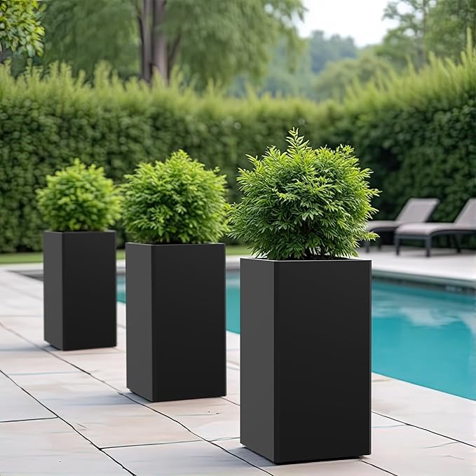 26" Tall Planters, Outdoor＆Indoor Black Planter Pots, Durable All-Weather Use with Drainage Holes, Large Planters Modern Décor for Porch, Patio, Backyard GradenHomeD%C3%A9corProducts