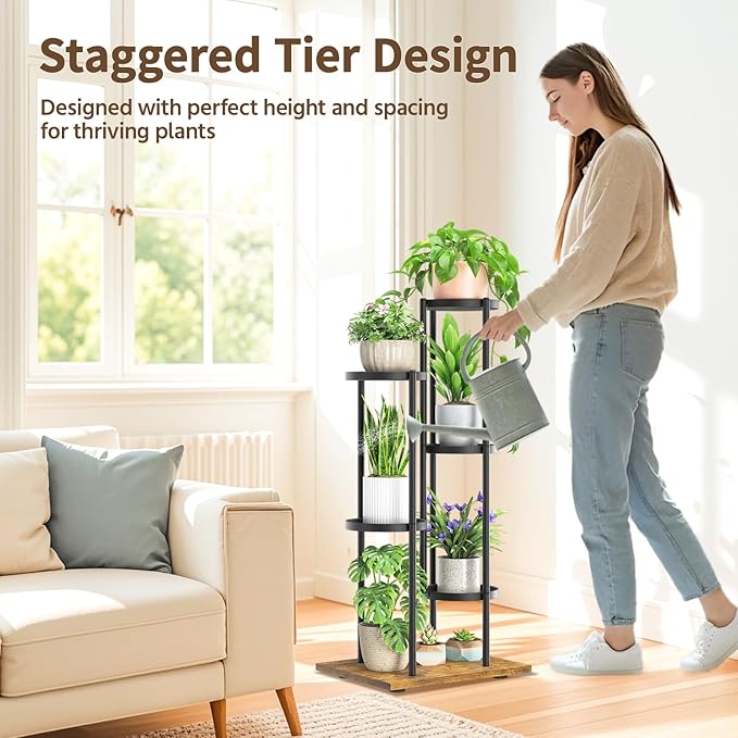 LASZOLA Black 5 Tier Plant Stand Indoor Heavy Duty Metal Planter Flower Holder Rack, Multi Modern Narrow Organizer, Floor Vertical Tower, Spiral Sturdy Decorate for House Bathroom Office Living Room LASZOLA