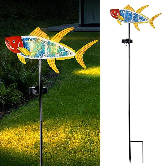 Yiosax-Solar Outdoor Lights Decorative-Yard Outdoor Decorative - Garden Stakes Fish Decorative Waterproof 7 LED Light Decor Ocean Beach Theme for Lawn Path Yard Decoration Gift Idea Yiosax