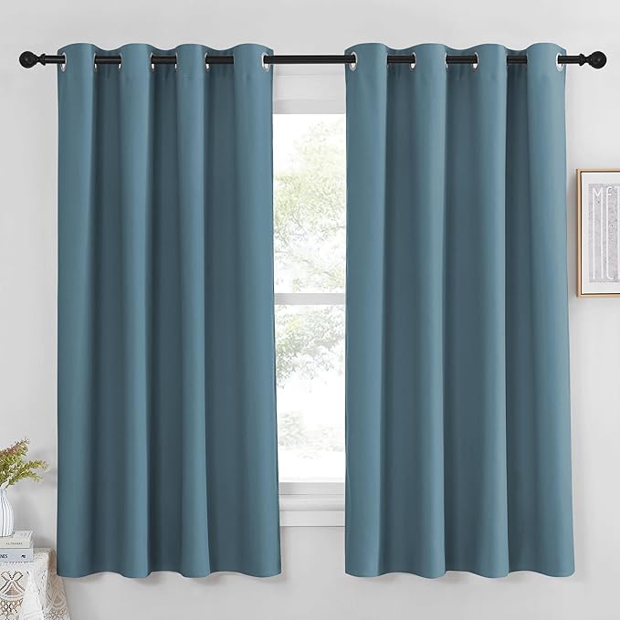 NICETOWN Blackout Curtain Panel 63 inch Long for Window - Thermal Insulated Solid Grommet Blackout Drape for Bedroom Living Room Kitchen (Single Panel, 52W x 63L, Smoky Blue) NICETOWN