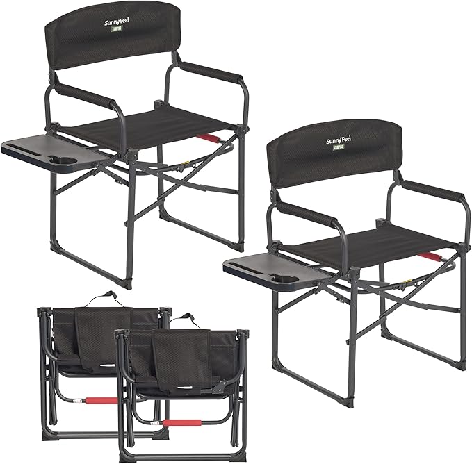 SUNNYFEEL Camping Directors Chair, Heavy Duty,Oversized Portable Folding Chair with Side Table, Pocket for Beach, Fishing,Trip,Picnic,Lawn,Concert Outdoor Foldable Camp Chairs SunnyFeelCamping