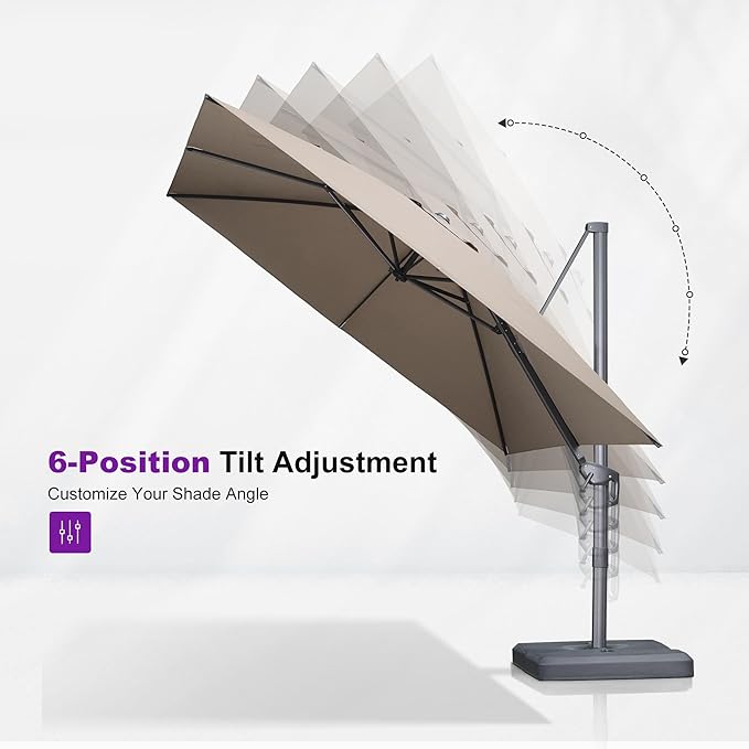 PURPLE LEAF Patio Umbrella 10' X 10' Rectangle Cantilever Umbrella Large Aluminum Outdoor Umbrellas with 360-degree Rotation & UPF40+ Premium Fabric for Deck Pool Garden Yard, Ash Mocha Rootora