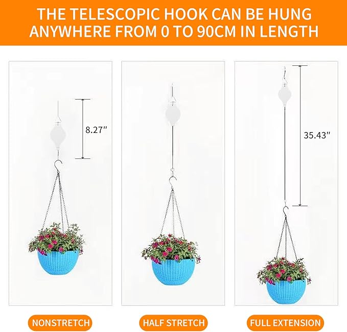 4PCS Plant Pulley Retractable Pulley Plant Hanger Hanging Flower Basket Hook Hanger for Garden Baskets Pots and Birds Feeder in Different Height Lower and Raise HOGXUAE
