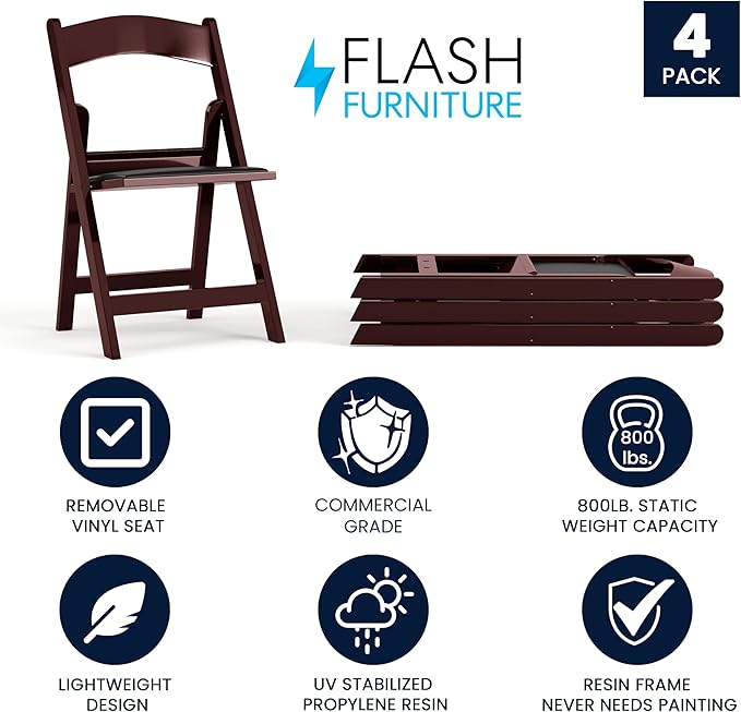 Flash Furniture Hercules Series Folding Chairs for Weddings and Formal Events, Stackable Commercial Event Seats with 1,000-lb. Static Weight Capacity, Set of 4, Red Mahogany FlashFurniture