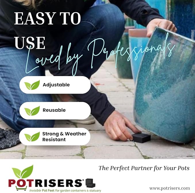 (Standard Size -32 Pack) - Invisible Pot Feet to Elevate up to 8 Flower Plant Planters or Statues | Perfect for Patios, Decks, Gardens, and Greenhouses - Made in the USA POTRISERS