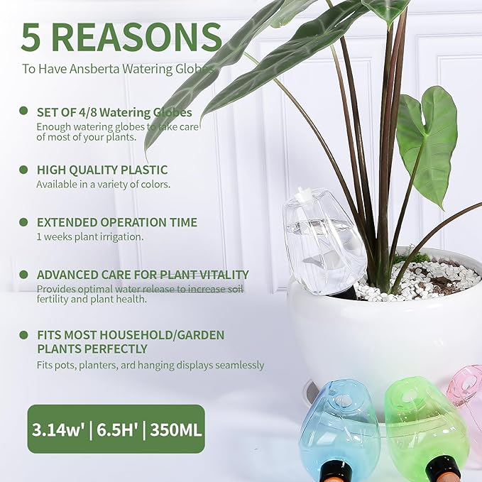 8 Pcs Plant Watering Globes Self Watering Planter Insert Plants Top Fill Water Device Plastic Water Bulbs Slow Release Terracotta for Plants, Clear Rootora