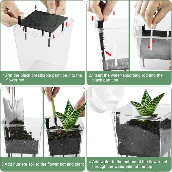 Self Watering Pots Set, 3 Pack 5 Inch for Indoor Plants, Clear Nursery Planter With Deep Reservoir for Spider Plant, Orchid, African Violet IWNTWY