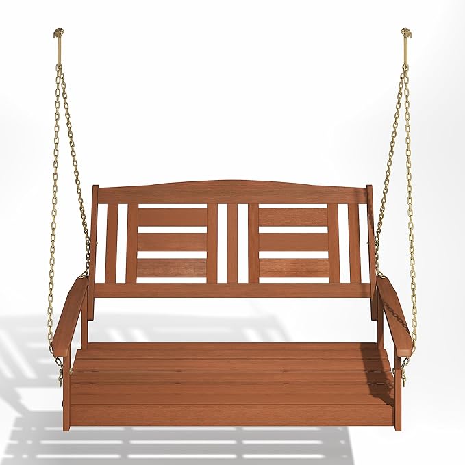 Furinno TIOMAN Porch Swing, 2-Seater Outdoor Hanging Wooden Swing with Chain in Teak Oil, for Patio, Garden, Porch, Light Wood Furinno-FitsYourSpaceFitsYourBudget