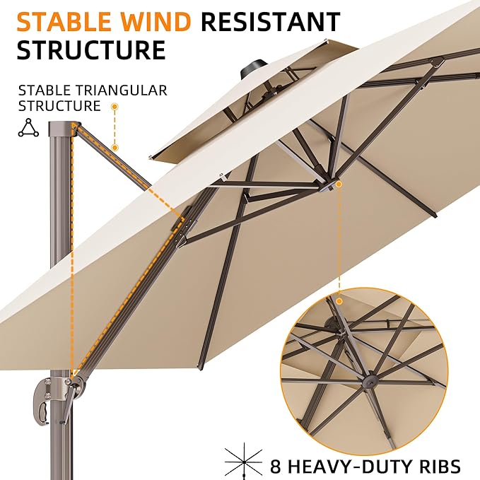 10' X 13' Outdoor Patio Umbrella Large Rectangle Cantilever Umbrella Heavy Duty 360°Rotation Offset Umbrella for Garden Deck Pool Patio,Beige ORYNTREX
