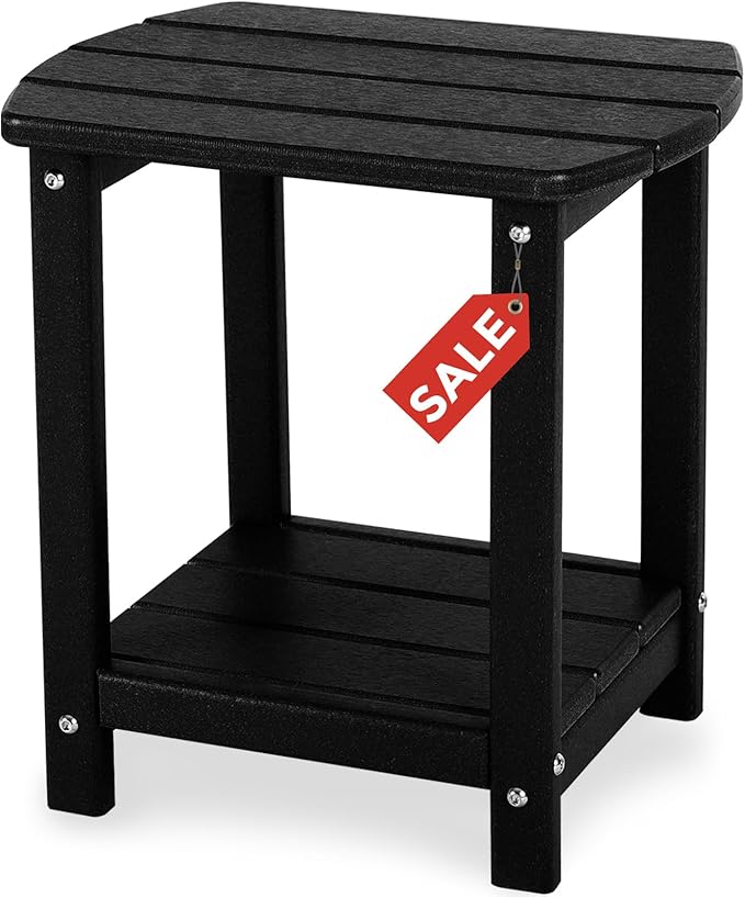 Adirondack Square Outdoor Side Table,2-Tier Storage Patio Side Table, HDPE End Tables for Backyard Pool Porch Garden Lawn GARDENSTAR