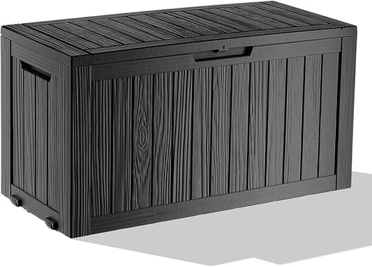 75 Gallon Waterproof Outdoor Storage Box,Resin Deck Box,Lockable Outside Storage Box Container for Patio Furniure,Garden,Pool Tools (75 Gallon,Black) MAIUSCOLI