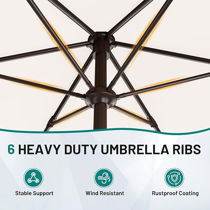 AreShark 7.5FT Patio Umbrella Table Market Umbrella with 6 Sturdy Ribs, Button Tilt/Crank, Heavy-Duty Outdoor Umbrellas for Pool, Deck, Garden and Backyard, Cream White Rootora