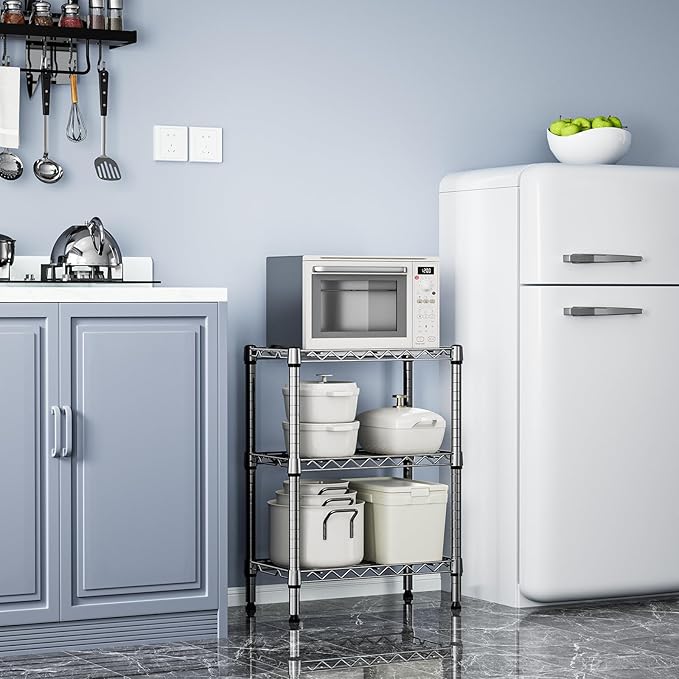 750 lbs 3 Tier Shelf Metal Storage Shelves Wire Rack Closet Organizers with PP Board for Garage Kitchen Bathroom Laundry Chrome 11.8" D x 21.7" W x 28.6" H MEIGAOPLASTICANDMETALHKCOLIMITED