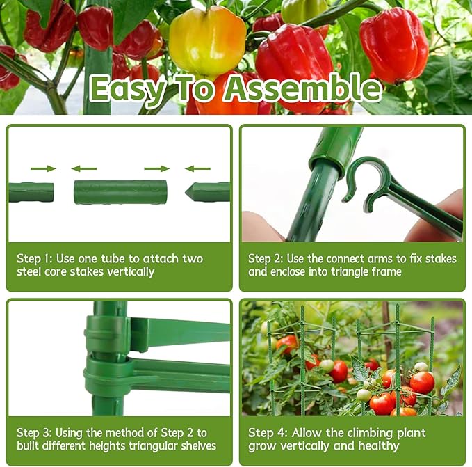 Riare 8 Pack 4 FT Tomato Cages for Garden- 48inches Heavy Duty Garden Stakes, Adjustable Tall Tomato Plant Support Tomato Trellis Cage for Pots, Raised Garden Bed, Climbing Vegetables Plants Flowers Riare