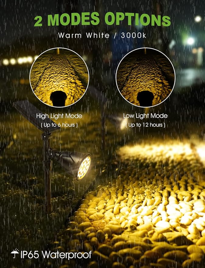 DBF Solar Lights Outdoor, 600LM Solar Spotlights Outdoor Waterproof, 2 Brightness Mode Adjustable 18 LED Flag Pole Light for Garden Yard Patio Landscape Driveway Garage Pool(Warm White, 2 Pack) DBF