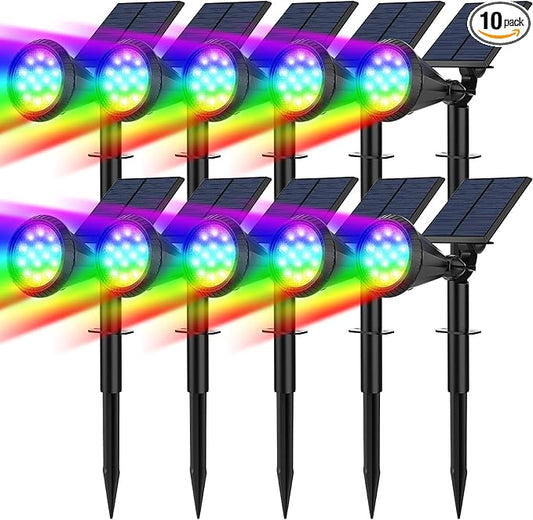 Solar Spot Lights Outdoor Color Changing, 7 Modes/14 LED Outdoor Solar Lights for Yard, Waterproof RGB Multicolor Solar Landscape Spotlights Auto On/Off for Flood, Yard, Tree, Pathway, 10 Pack FratinkSolarLights