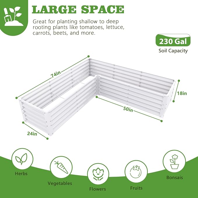 A ANLEOLIFE 8-Pack 8X4X1.5ft & 74x74x18 in Deep Root Galvanized Raised Garden Beds Outdoor for Planting Vegetables Flowers Herb, Antique White AAnleolife
