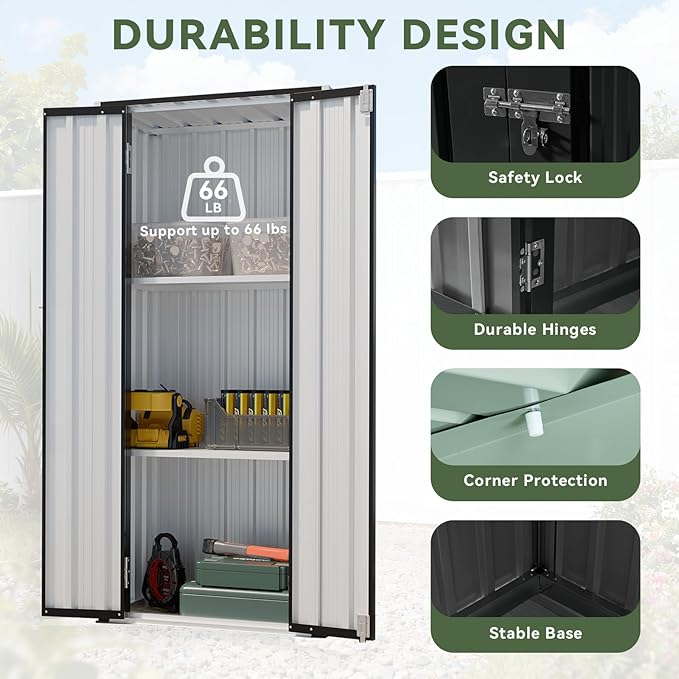 Aoxun 2.5’x1.5’ Outdoor Storage Cabinet, Outdoor Metal Storage Shed with 2 Adjustable Shelves & Lockable Doors, Vertical Tool Shed for Patio Garden, Garage, Porch, Black Aoxun
