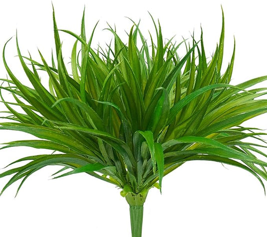 6Pcs Artificial Grass Fake Plants 17.3in 16 Leaves Outdoor Fake Grass UV Resistant Greenery Plastic Plants for Home Window Garden Office Patio Hanging Planter Pathway Front Porch Décor Phliofd