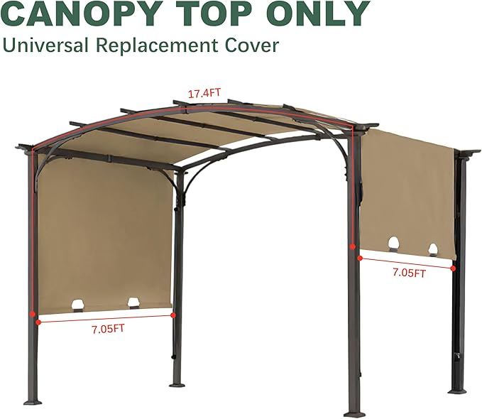 85''x 208'' Universal Doubleton Steel Pergola Replacement Cover for Pergola L-PG080PST, (Khaki) Rootora