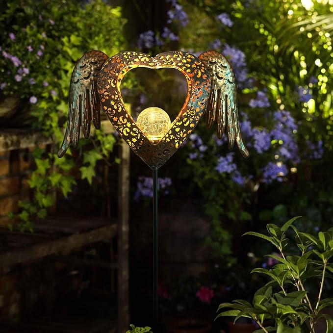 KAIXOXIN LEDs Solar Heart Stake Lights for Garden Metal Warm White, Memorial Gift - Perfect as Remembrance & Sympathy Gifts (Heart-Bronze) KAIXOXIN